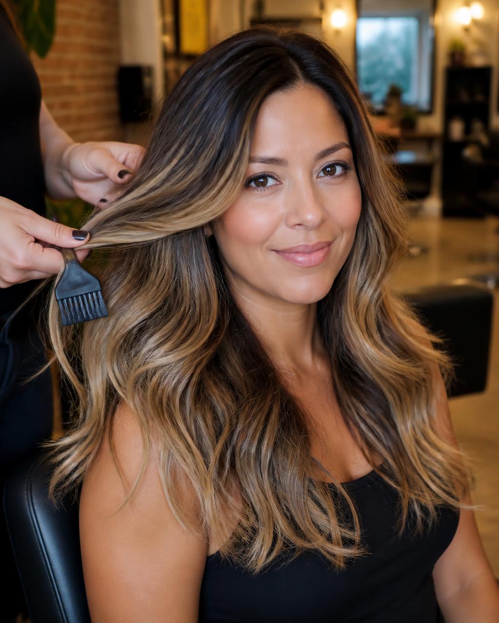 Woman receiving balayage hair color at Hair Day Beauty Salon in Vallejo, CA